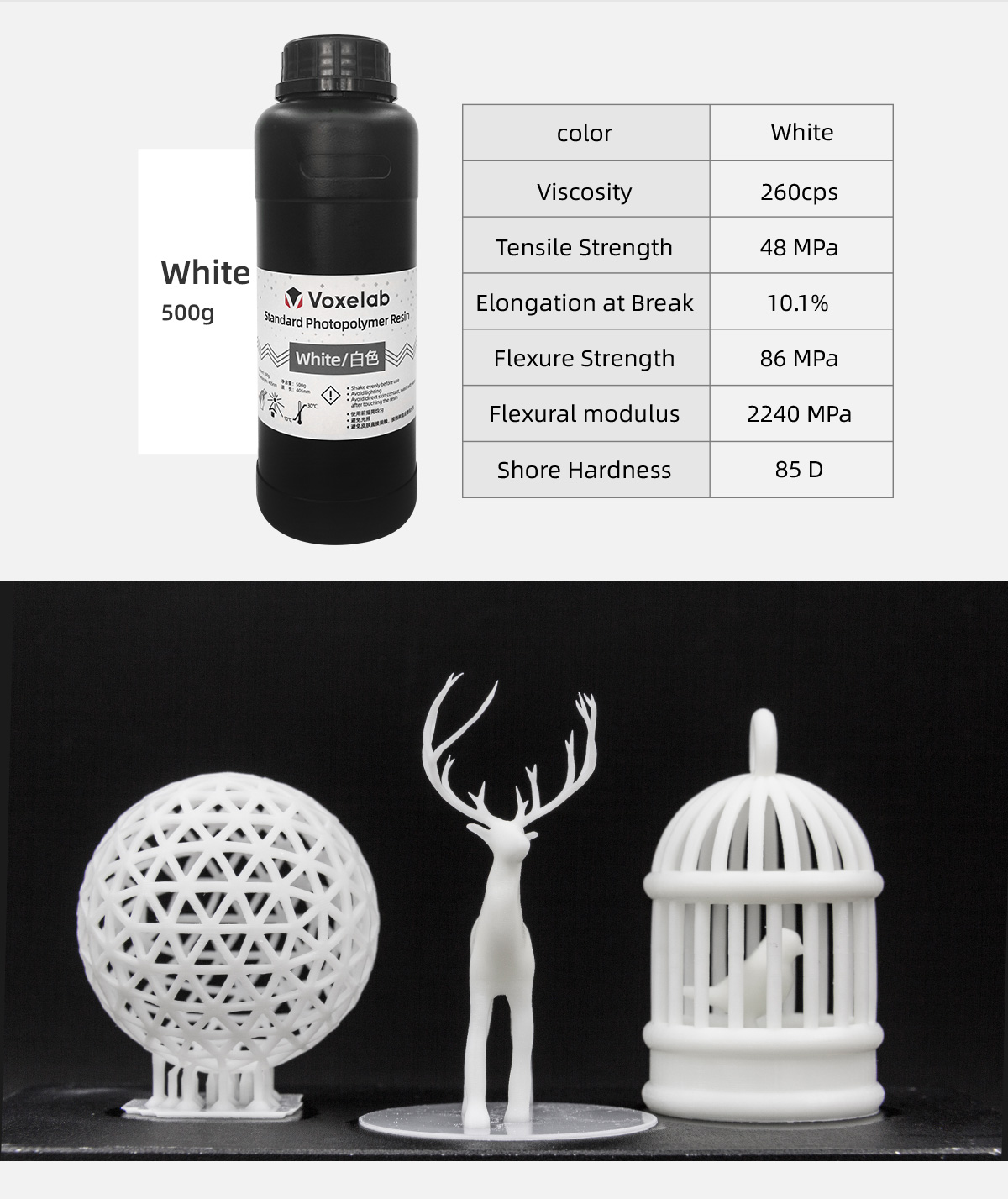 Inland High Precision Plant-Based PLA Resin Pro, Large Build Volume 3D  Printing UV-Curing Photopolymer Resin for 405nm LCD Monochrome (White, 1KG)